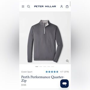 Peter Millar Men’s Perth Performance Quarter Zip (color: Iron)